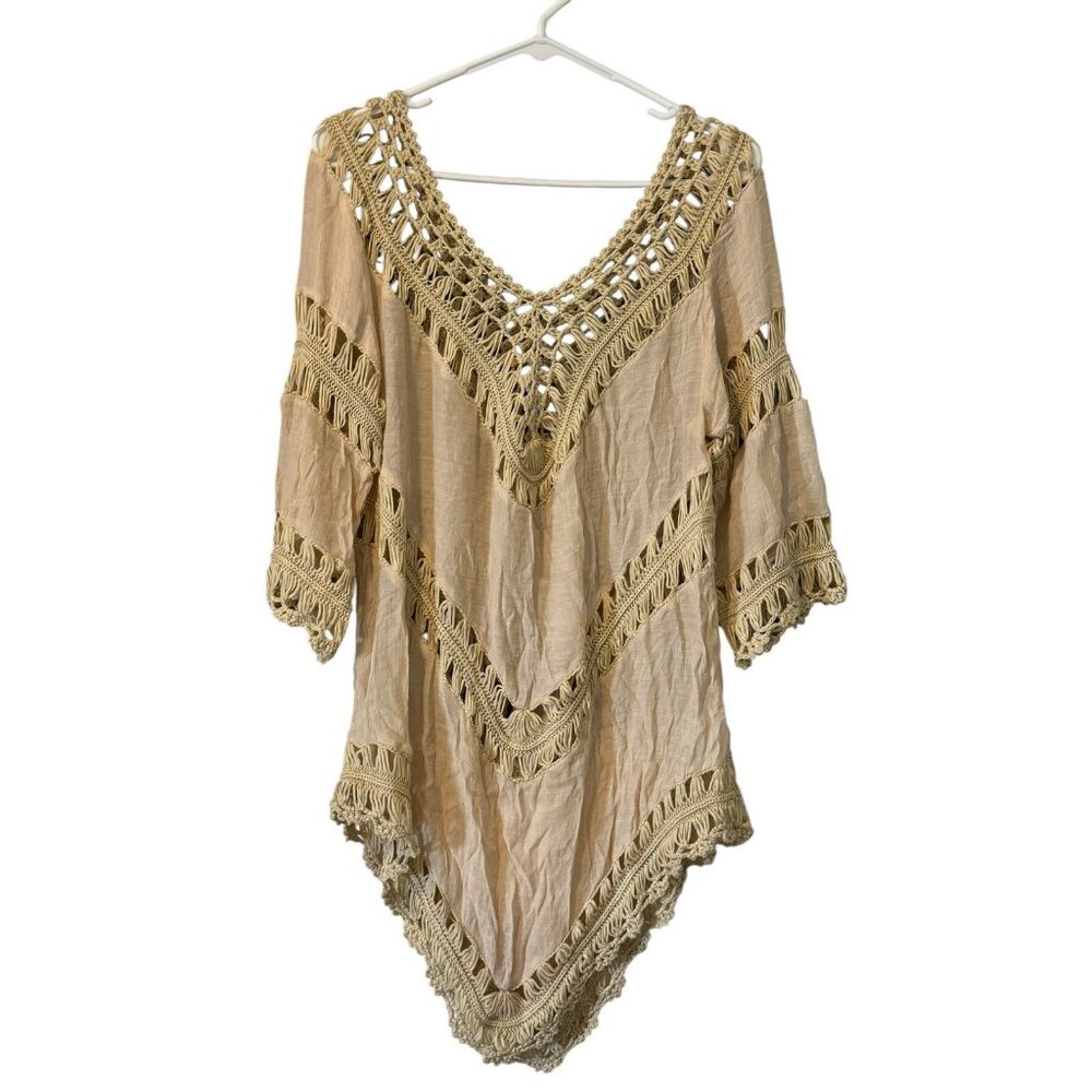 Anthropologie Ecot'e Shirt Women Medium Crochet Boho Lace Coastal Stretch Beach